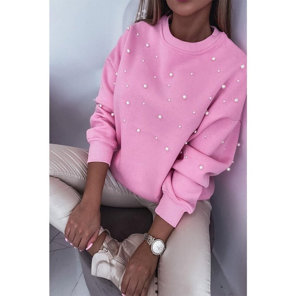 NWT AMELIA BUBBLEGUM PINK PEARL CREWNECK SWEATER